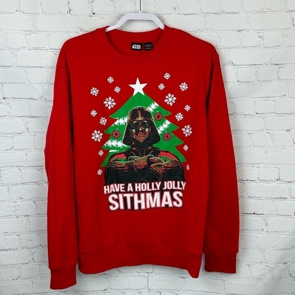 Star Wars Darth Vader Christmas Sweater Red "Have a Holly Jolly Sithmas" Medium - Picture 1 of 10